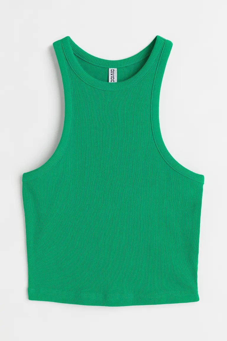 Conscious choice  New ArrivalFitted, crop tank top in ribbed cotton jersey. Narrow cut at top wit... | H&M (US + CA)
