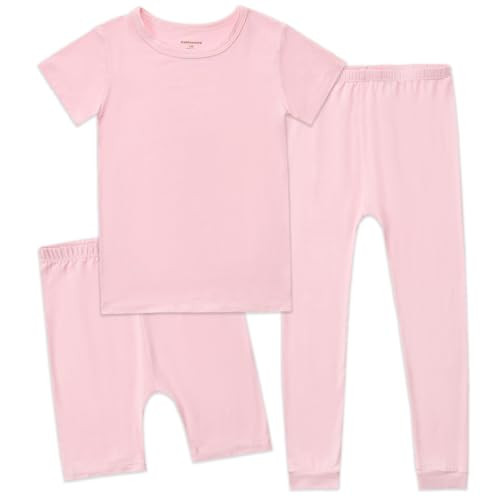 Aablexema Kids Pajamas Set Rayon, 3Pcs Unisex Toddler Short Shirt and Pants Set Snug Fit Sleepwear Pjs(Pink,90/12-24m) | Amazon (US)