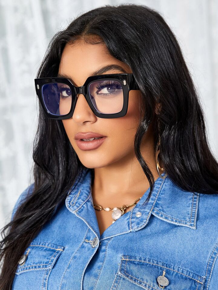 1pc Black Oversized Square Frame Anti-Blue Light Glasses With Plastic Frame | SHEIN