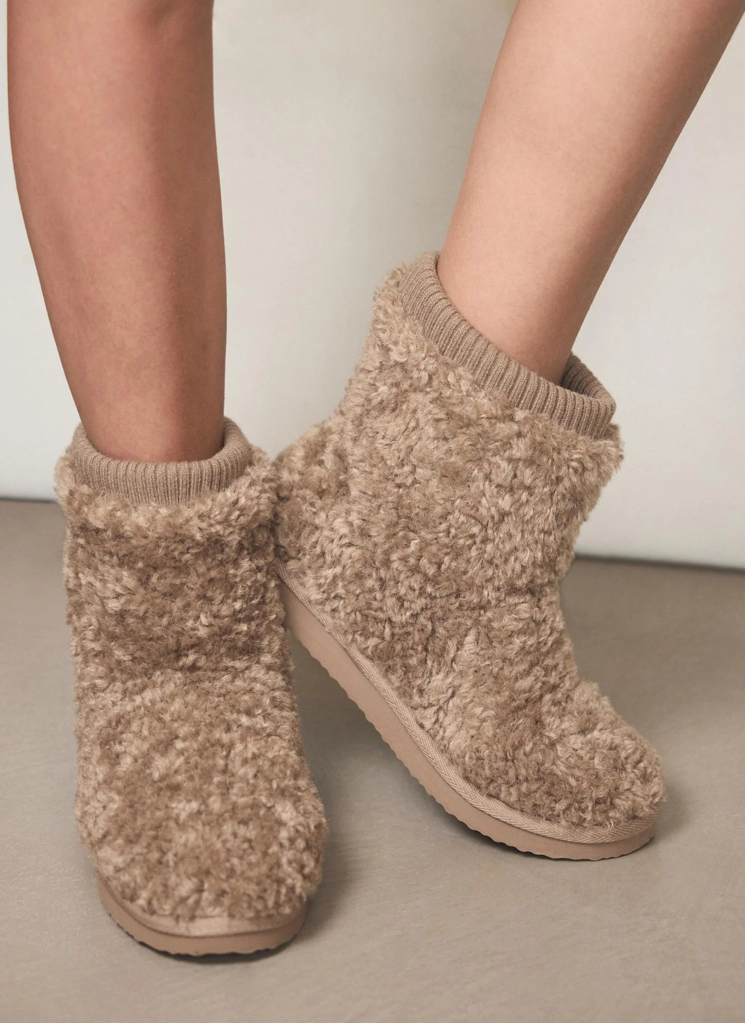 Neutral Borg Slipper Boots | Mint Velvet