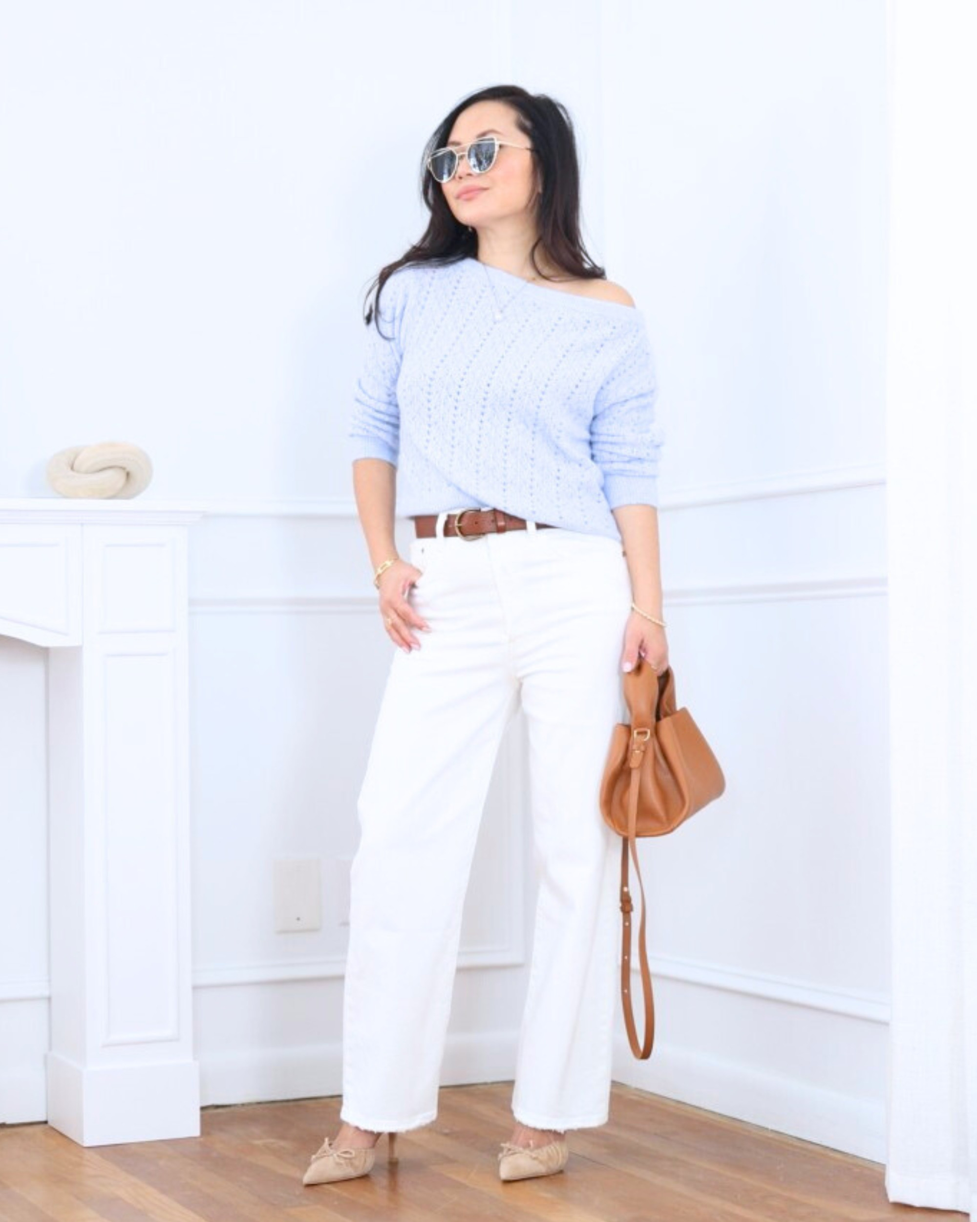 Soft and effortless — wearing a pointelle knit sweater from H&M paired with classic white straight jeans from Levi’s. Clean, feminine, and easy for everyday styling.
 I’m 5’2, wearing size XS.

#LTKOver40 #LTKootd #LTKPetite