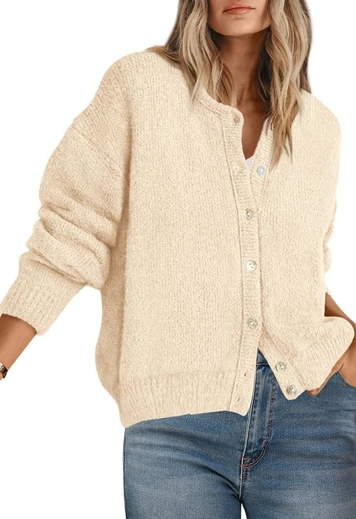 PRETTYGARDEN Long Sleeve Crewneck Button Down Womens Sweaters Spring Open Front Chunky Cardigan S... | Amazon (US)