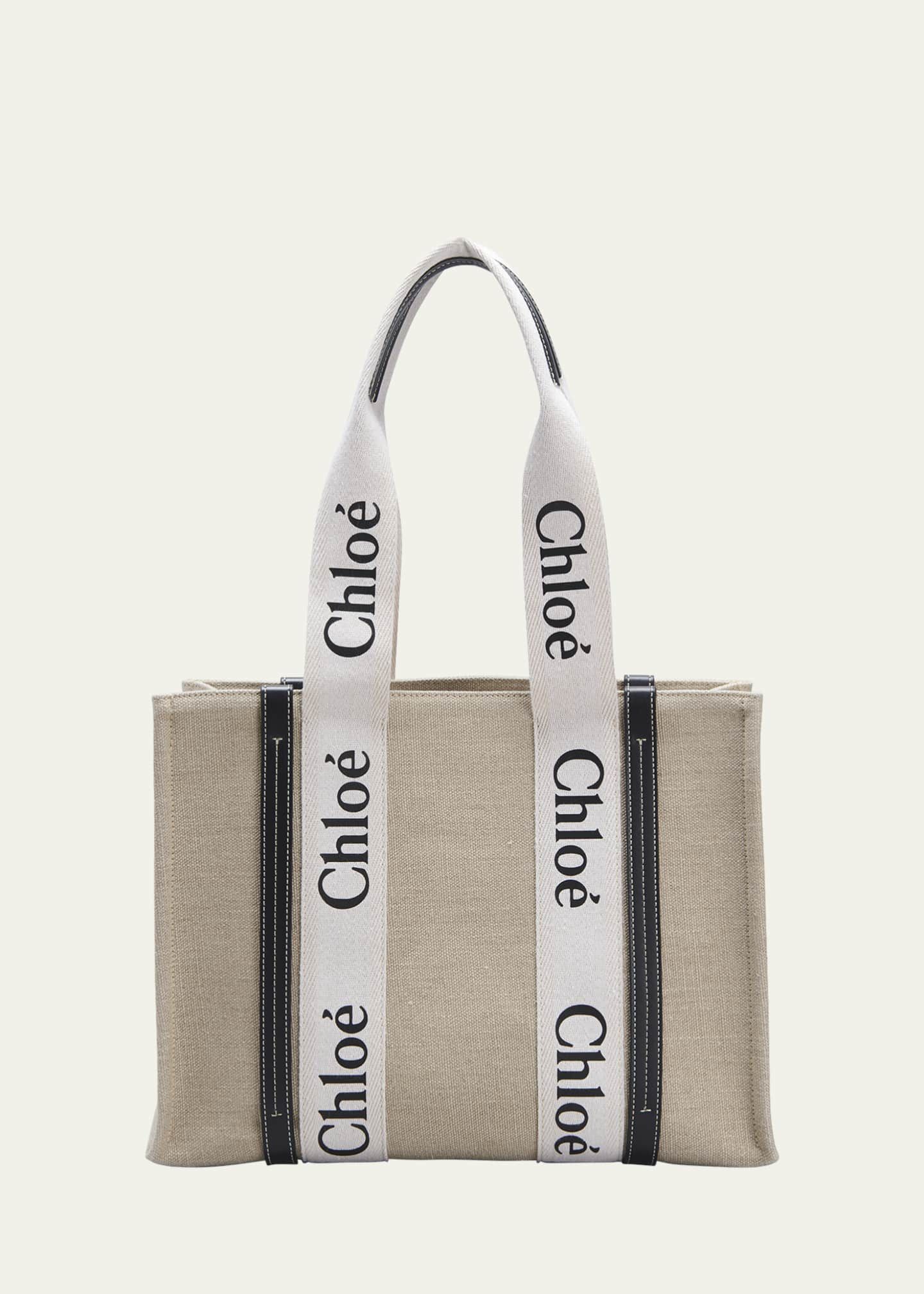 Chloe Woody Medium Linen Leather Tote Bag | Bergdorf Goodman