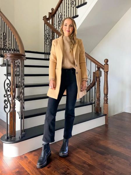 Cold weather style with tan coat + sweater + @madewell black jeans (size down one) 

#LTKstyletip #LTKSeasonal