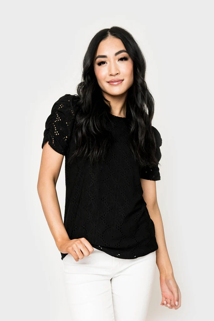 Eyelet Puff Sleeve Tee | Gibson