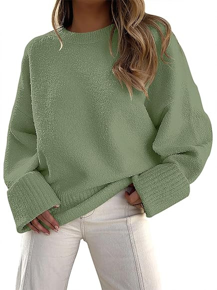 ANRABESS Women's Crewneck Long Sleeve Oversized Fuzzy Knit Chunky Warm Pullover Sweater Top | Amazon (US)