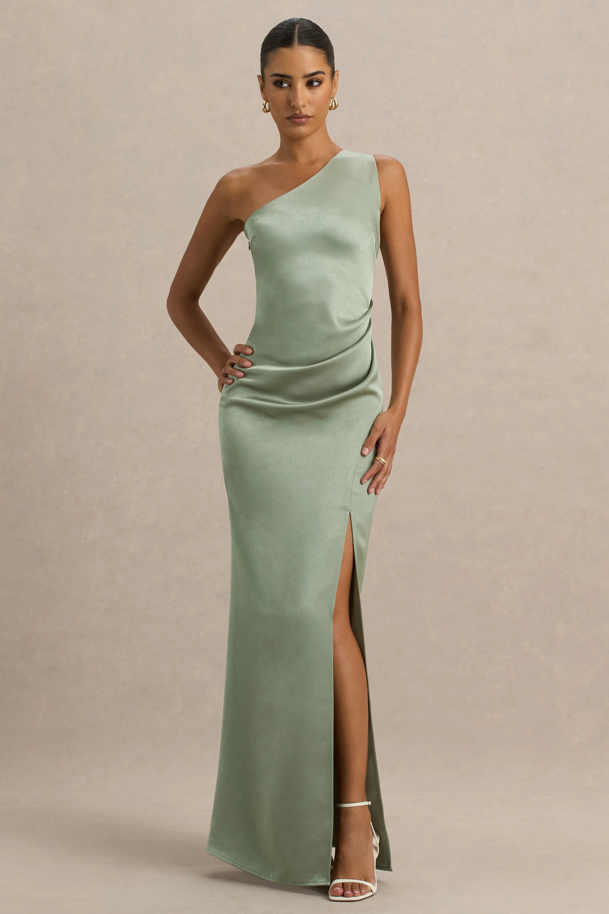 Beth  Sage Asymmetric Neckline High-Split Maxi Dress | Club L London