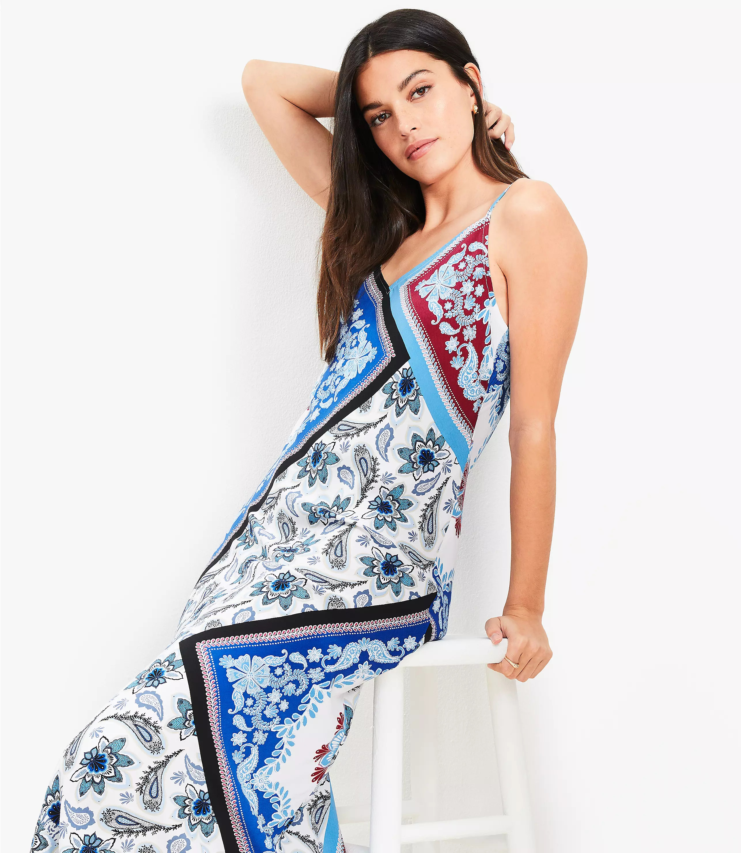 Tiled Strappy Bias Midi Dress | LOFT