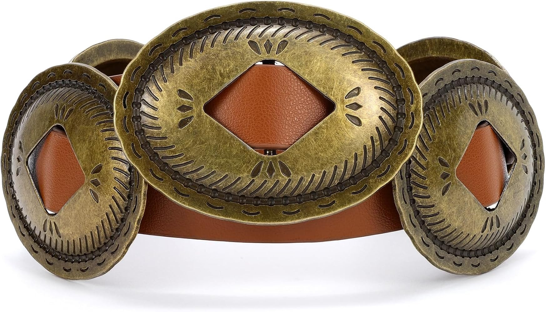 TRIWORKS Western Belts for Woman Oval Concho Belt Cowgirl Belt Boho Disc Belt Buckle for Dress Je... | Amazon (US)