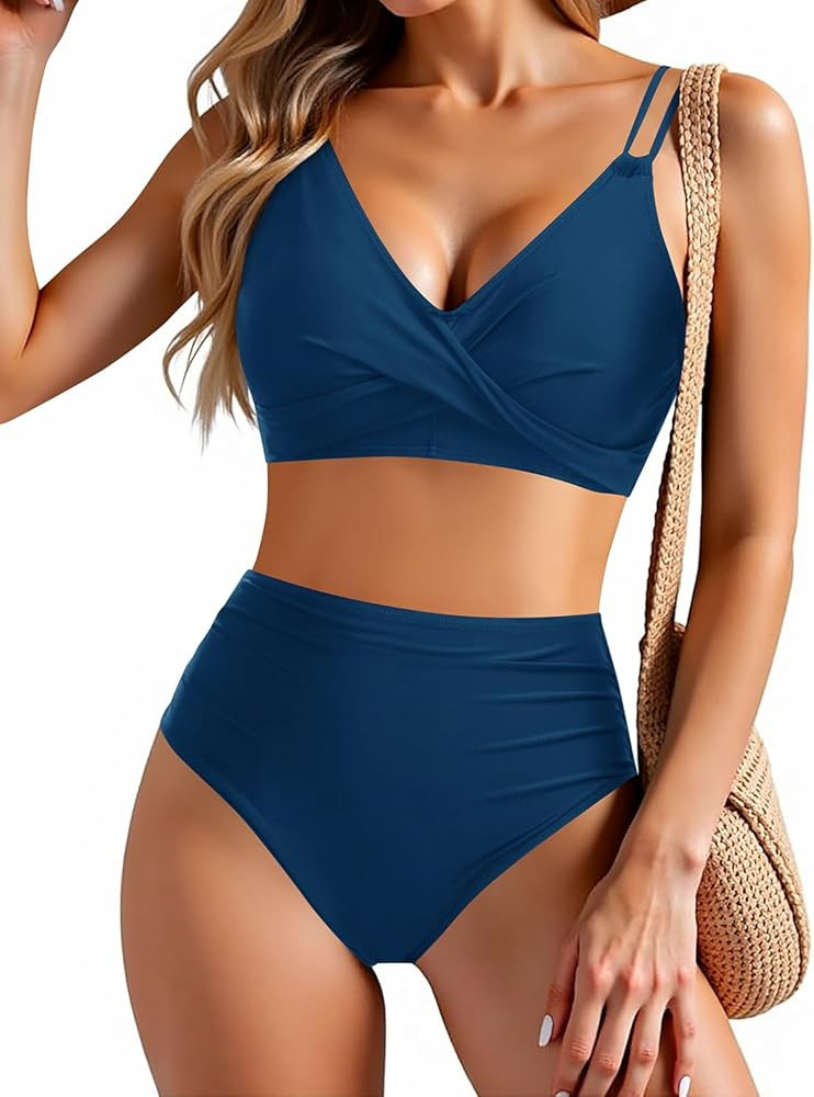 Holipick Women High Waisted Bikini Set Two Piece Swimsuits Push up Wrap Swim Suits Top Tummy Cont... | Amazon (US)