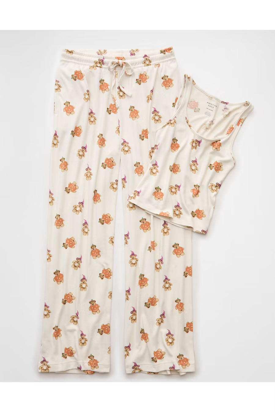 AE Luxe Plush Halloween Tank Top & Pant PJ Set Women's Cream XXS | American Eagle Outfitters (US & CA)