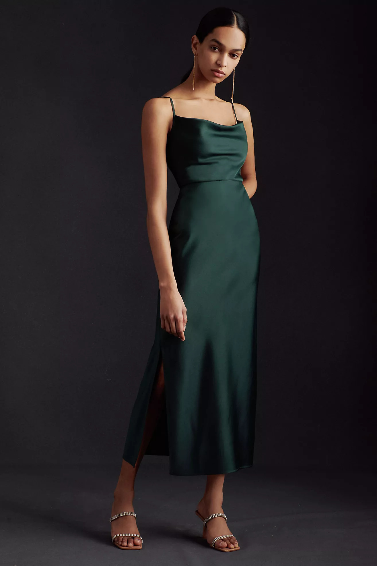 BHLDN Cali Satin Cowl-Neck Midi Slip Dress | Anthropologie (US)