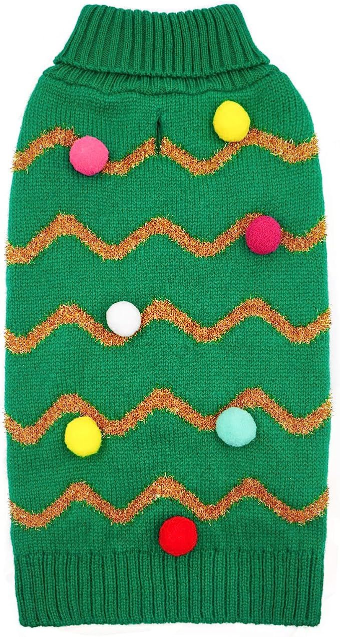 cyeollo Dog Sweater Christmas Sweaters with Leash Hole Glitter Turtleneck Xmas Thanksgiving Holid... | Amazon (US)