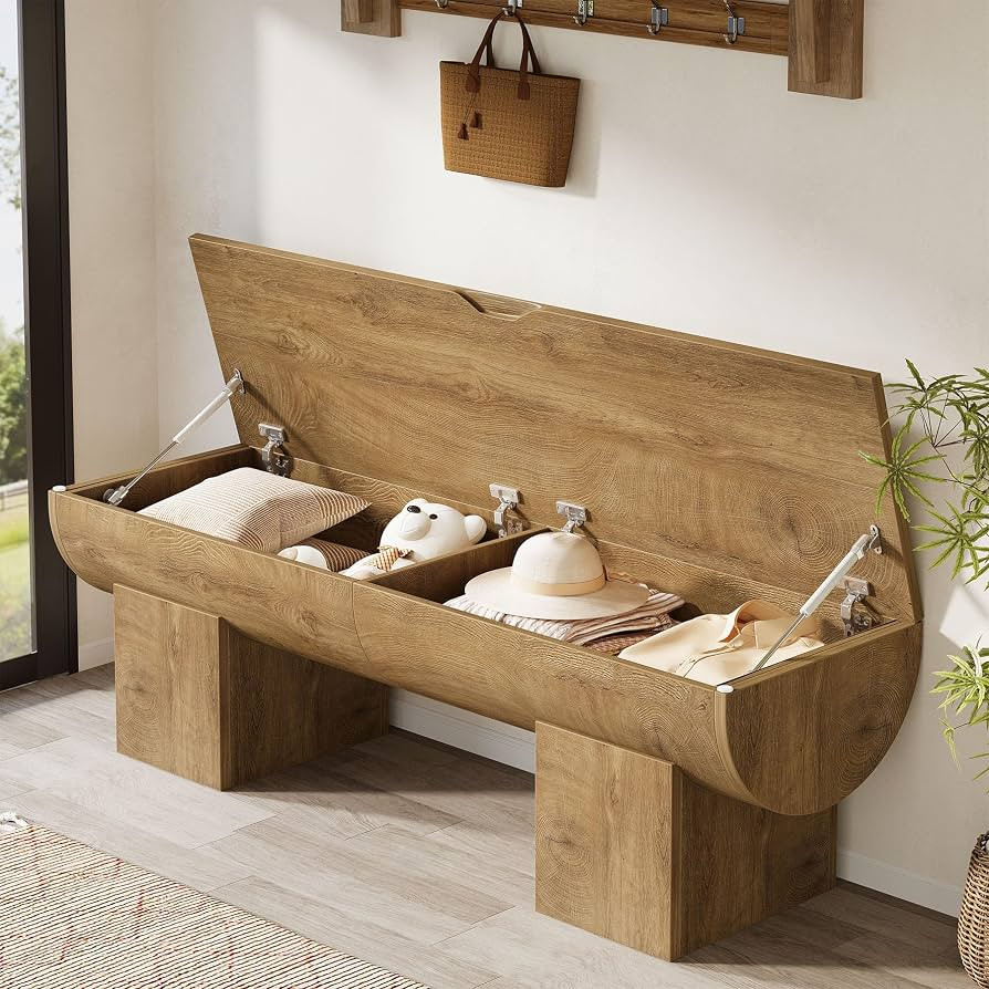Tribesigns 55" Storage Bench with 2 Safety Hinges, Farmhouse Shoe Bench with Flip-Top Storage, Su... | Amazon (US)