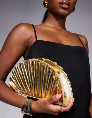 True Decadence metallic pleated clutch bag gold | ASOS (Global)