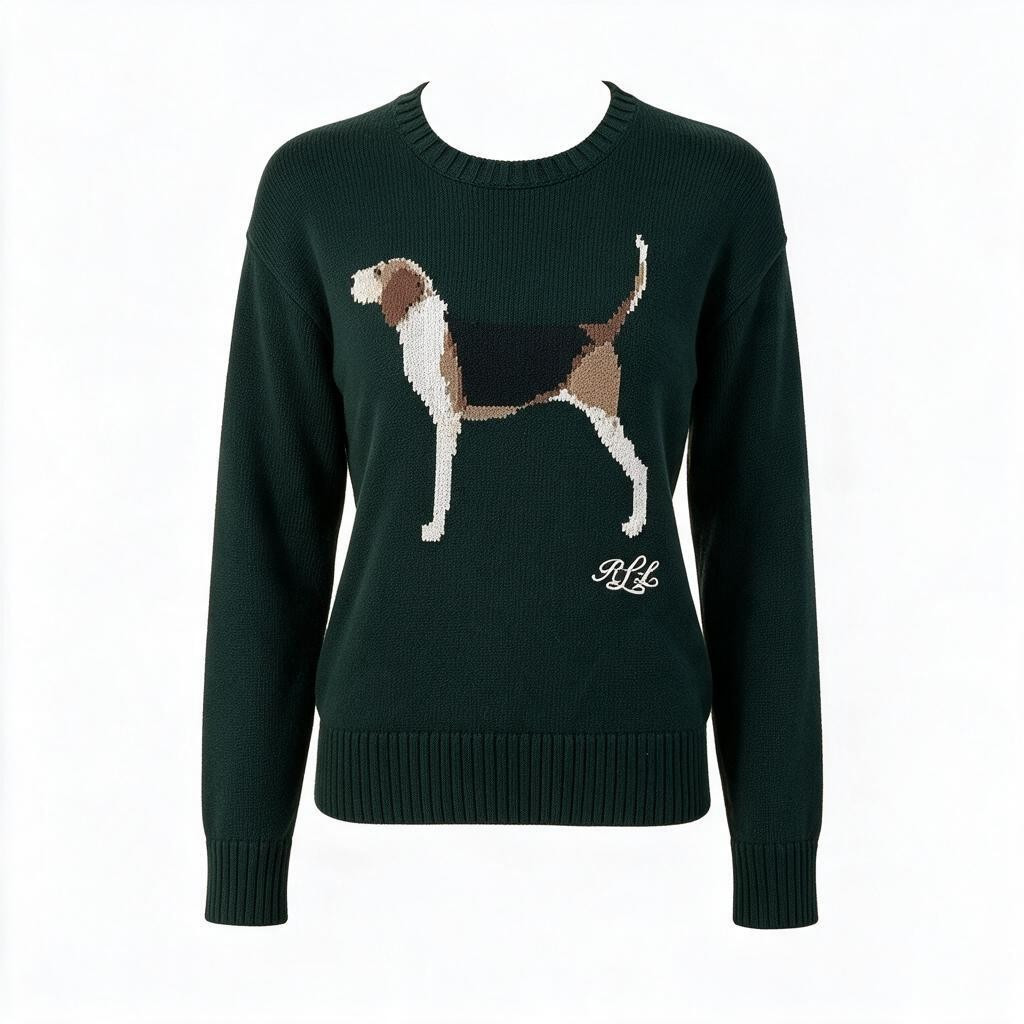 NWOT Lauren Ralph Lauren Sweater Womens Medium Green Intarsia-Knit Dog Beagle | eBay US