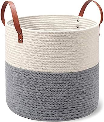 Two-Tone Cotton Rope Basket - Large Size, 15 x 15 x 14 Inch - Decorative Woven Storage Basket for... | Amazon (US)