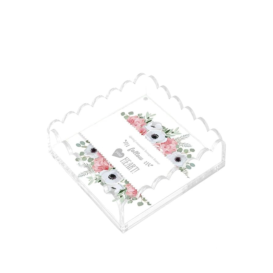 Scalloped Acrylic Tray with Magnetic Mat - 8x8in Customizable Display for Photos, Art & Notes | N... | Amazon (US)