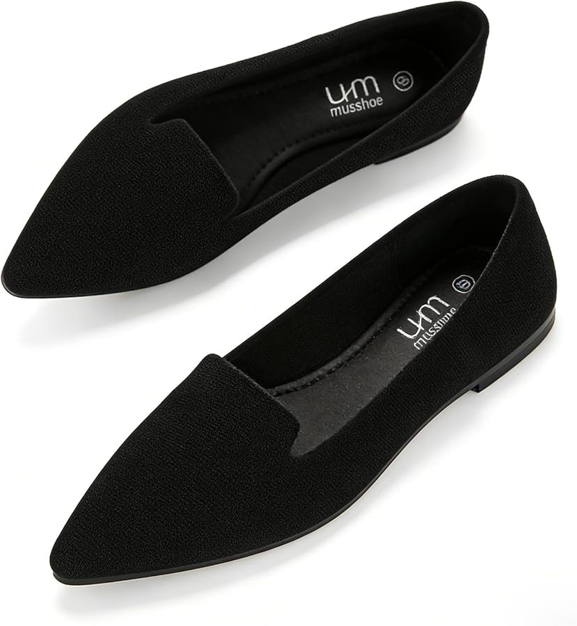 MUSSHOE Flats for Women Pointed Toe-Comfortable Business Casual Work Shoes, Dressy Suede Slip On ... | Amazon (US)
