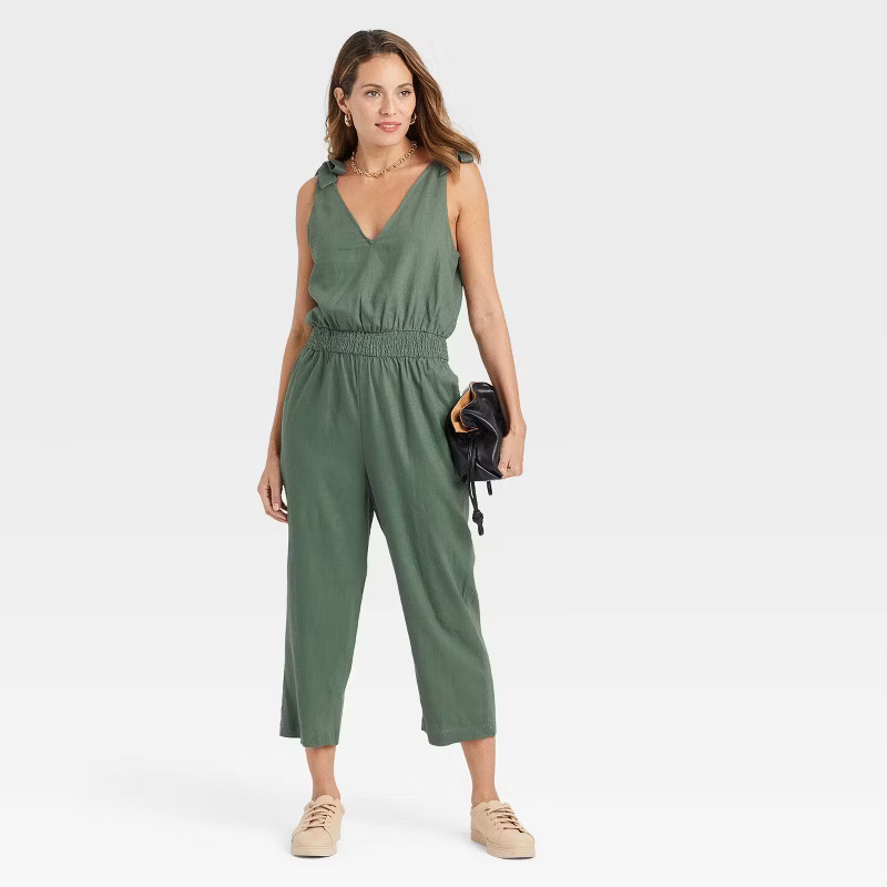 Women's Sleeveless Tie Shoulder Jumpsuit - A New Day™ Green XS | Target