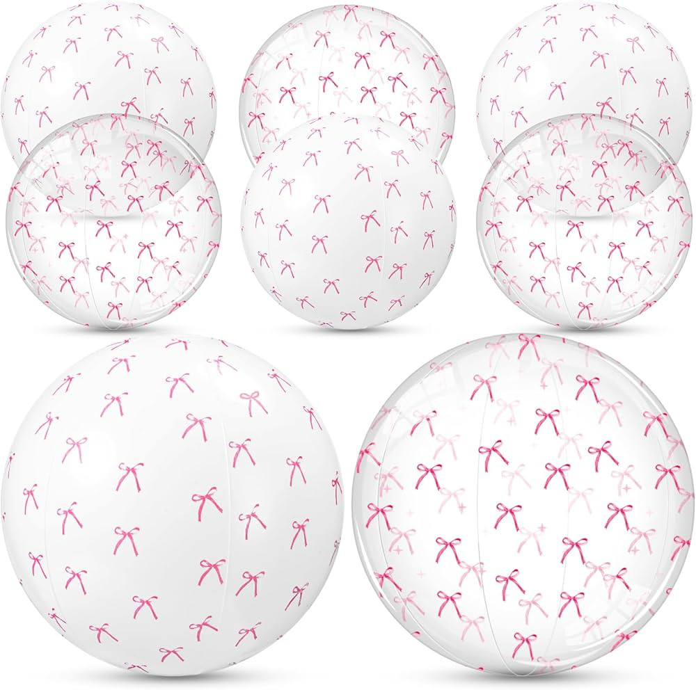 6 Pcs Pink Bow Beach Ball Bulk Coquette Party Inflatable Ball Blow up White and Transparent Botto... | Amazon (US)