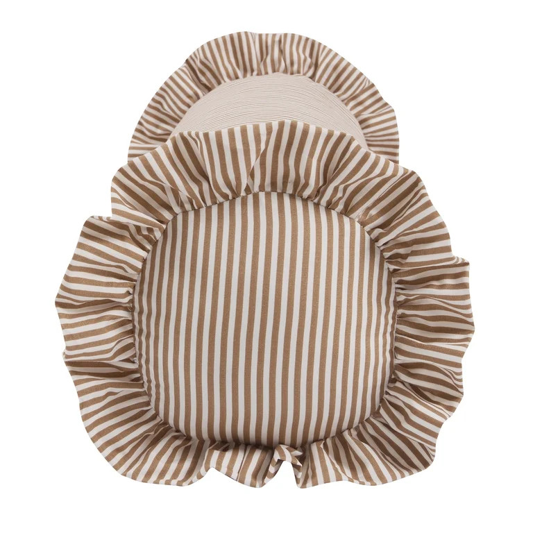 Home Decor Collection 8" x 36" Tan Striped Ruffle Bolster Decorative Pillow | Walmart (US)