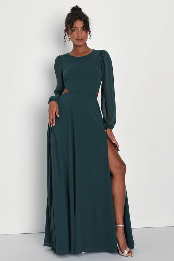 Garden Bliss Emerald Green Cutout Long Sleeve Maxi Dress | Lulus