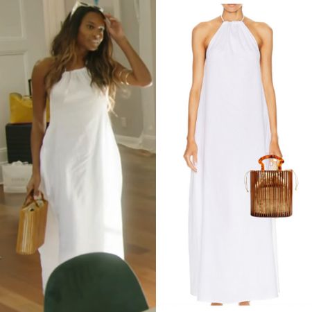 Ciara Miller’s White Backless Halter Maxi Dress 