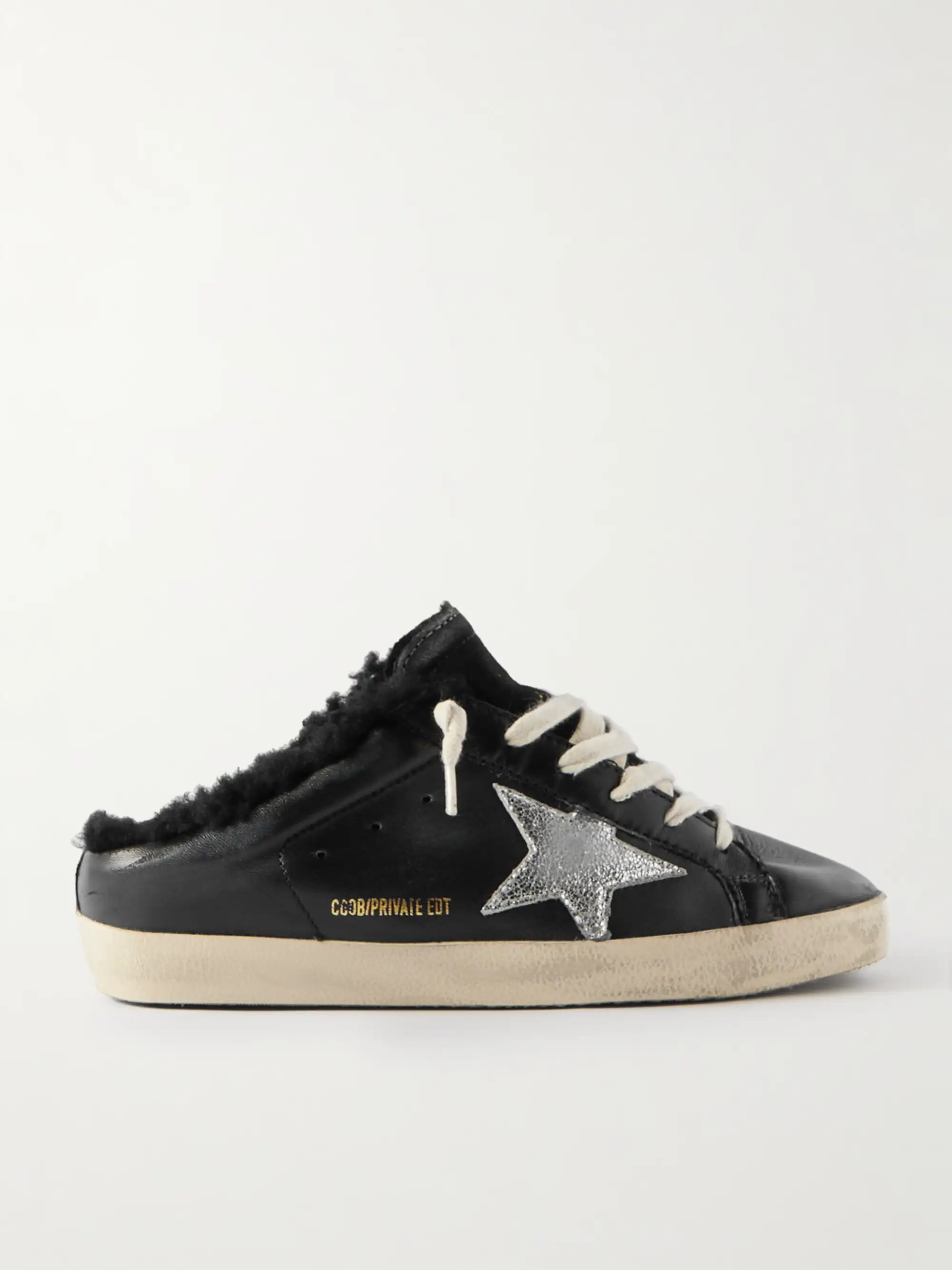 Super-Star Sabot distressed shearling-lined leather slip-on sneakers | NET-A-PORTER (US)