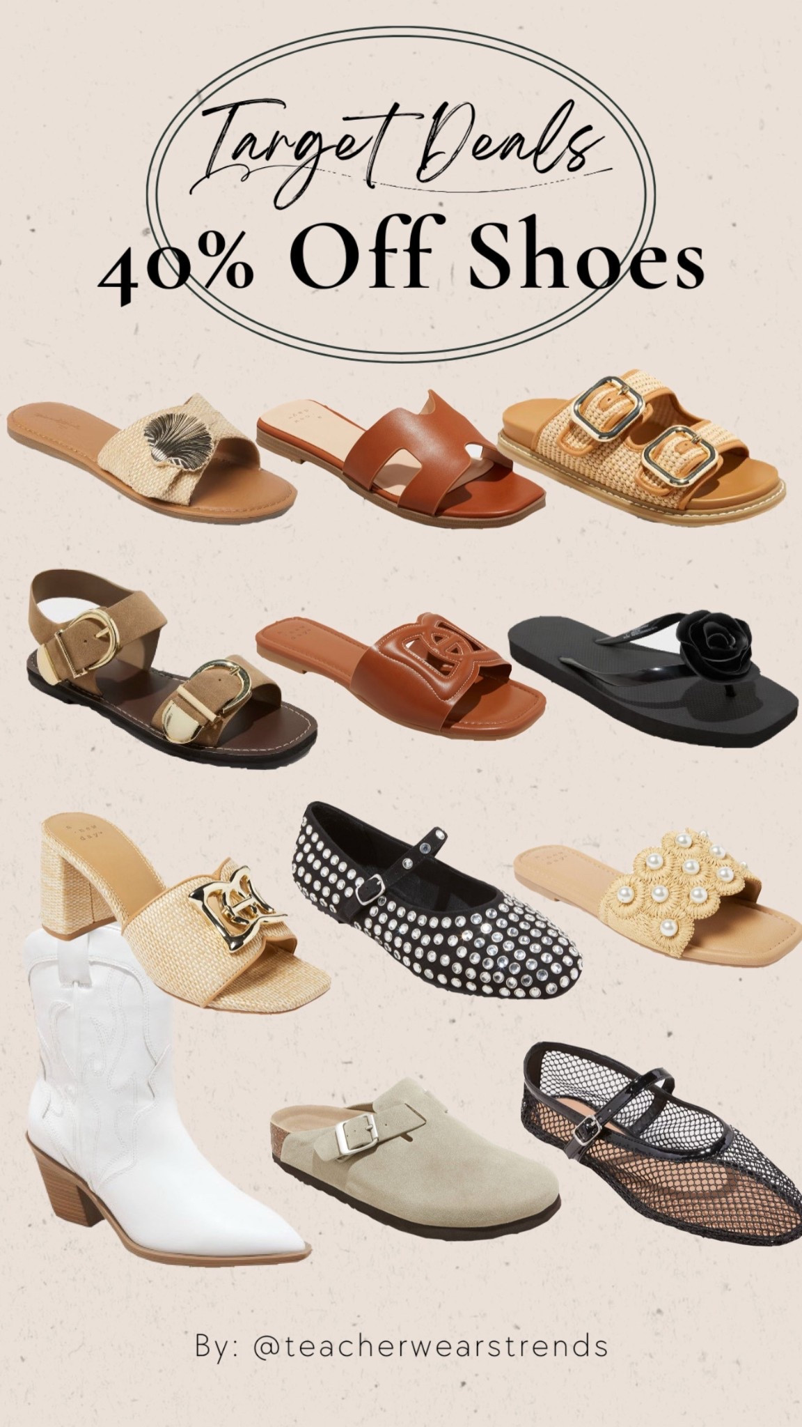 Target deals: 40% off shoes

Sandals, cowboy boots, Mary Jane flats, ballet flats, heels, slides, flip flops, pool shoes, fisherman shoes 

#LTKSaleAlert #LTKSeasonal #LTKShoeCrush