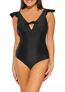 Plunge Ruffle One Piece Swimsuit | Belk