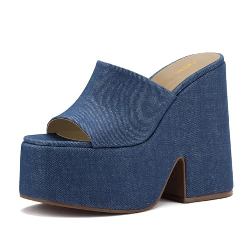 Pazzion Women Chunky Platform High Heeled Sandals Slip On Open Toe Block Heel Slides Mules Comfy ... | Amazon (US)