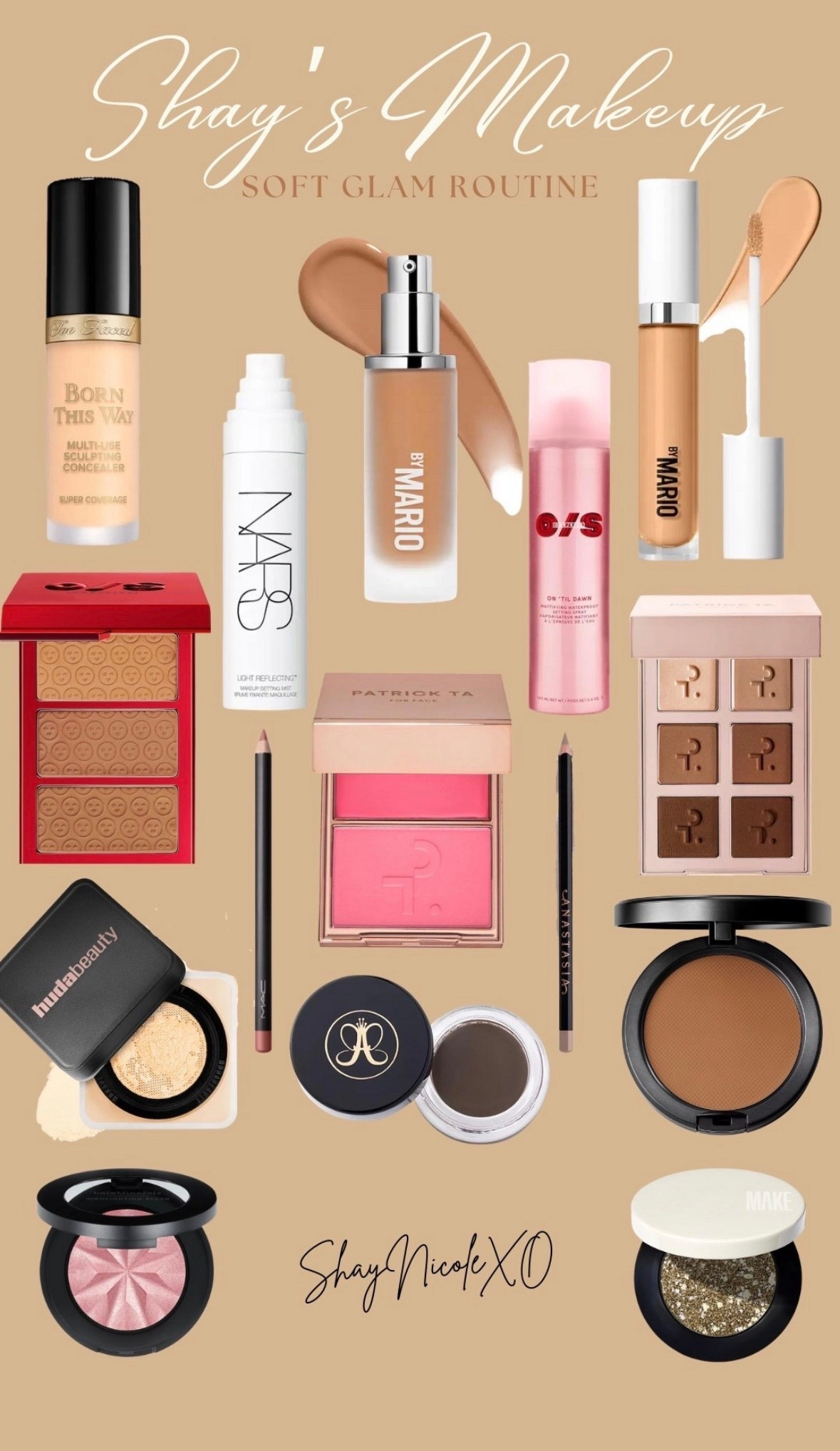 My go-to products for a soft glam look!
Shade Details:
* Makeup By Mario's Surreal Skin Foundation -17.5N
* ﻿﻿Makeup by Mario SurrealSkin Concealer -310
* ﻿﻿too faced born this way concealer -Vanilla
* ﻿﻿Huda Beauty easy bake powder- Banana Bread
* ﻿﻿Mac Studio fix pressed powder- NC50(contour) One/size Made for Shade Bronze and sculpt Trio-medium (contour/bronzer)
* ﻿﻿Anastasia Beverly Hills Dip brow-Ebony
* ﻿﻿Bare minerals highlighter blush -Rose Glow
* ﻿﻿Patrick Ta Blush Duo-She's that girl
* ﻿﻿One/size On til dawn setting spray
* ﻿﻿nars Light reflecting setting spray
* ﻿﻿Mac lipliner- Cork
* ﻿﻿Anastasia Beverly Hills Velvet matte lipstick-peachy nude
* ﻿﻿Patrick Ta Major dimensions eye shadow- medium
* ﻿﻿Make Multi Chromatic Eyeshadow- Surplus (for the eyelook in L.A)


#LTKselfcare #LTKBeauty #LTKgrwm