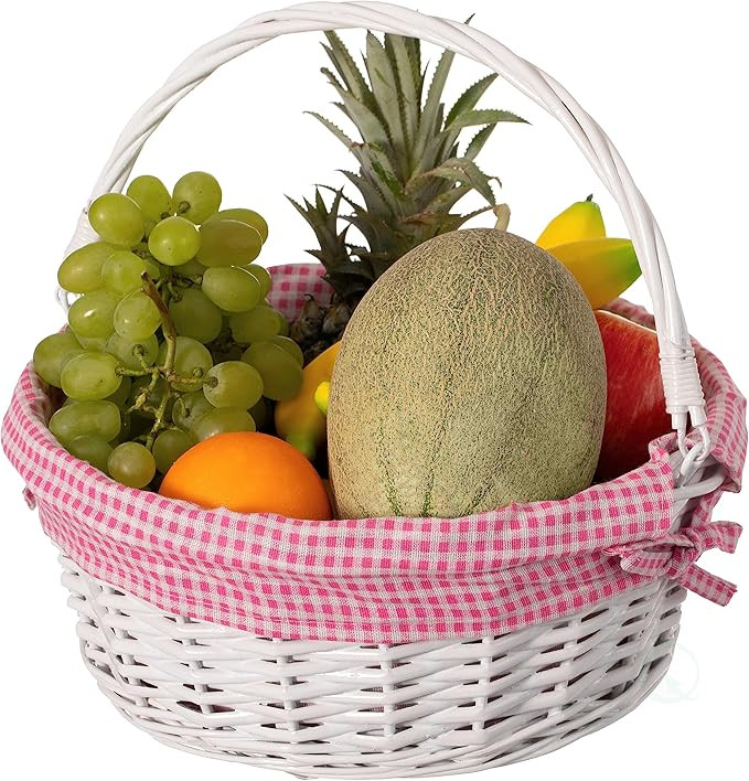 Traditional White Round Willow Gift Basket with Pink and White Gingham Liner and Sturdy Foldable ... | Amazon (US)