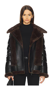 jocelyn Faux Mink & Leather Moto Jacket in Black & Brown from Revolve.com | Revolve Clothing (Global)