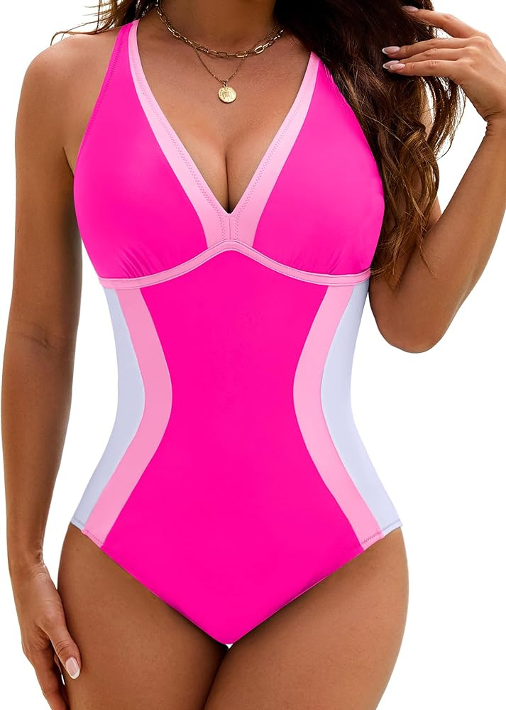 BMJL Womens One Piece Swimsuit Slimming Tummy Control Bathing Suit Color Block Shapewear Swim Sui... | Amazon (US)