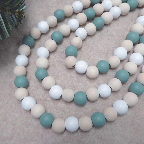 Holiday Time Wood Bead Garland, White, Neutral, and Green, 12' | Walmart (US)