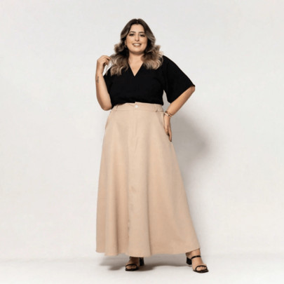 Saia Longa Alfaiataria Plus Size Cintura Alta Elegante e Confortável Casual Moda Evangélica | SHEIN