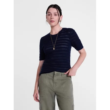Scenario Women s and Women s Plus Stripe Sweater with Short Sleeves  Sizes XS-4X | Walmart (US)