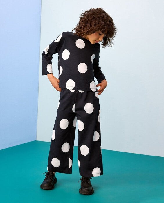 Girls' Dots On Black Long Sleeve Top & Wide Leg Pants Set in 100% Combed Cotton - Size Little Kids 5 by Hanna Andersson | Hanna Andersson