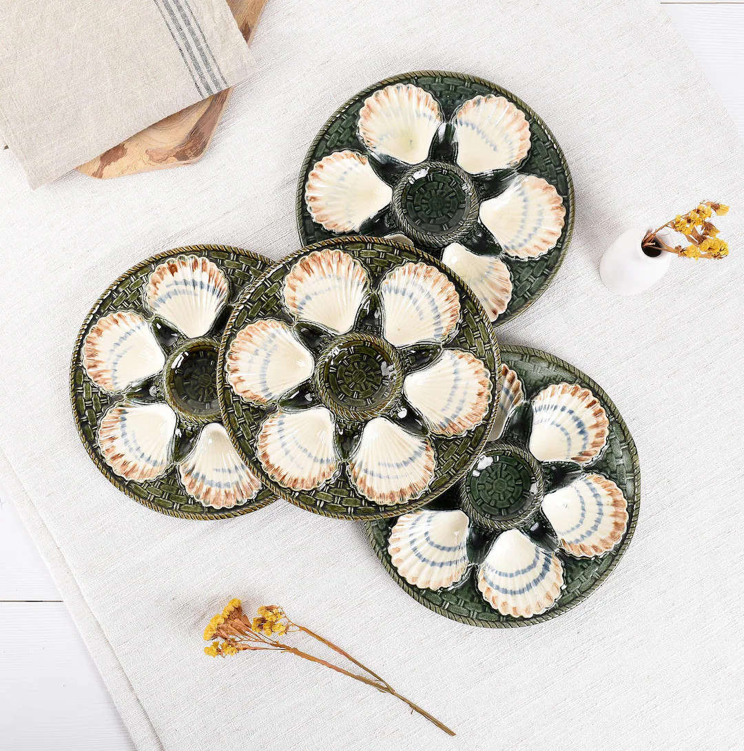 Antique Longchamp Oysters Plate - Majolica Plate - Green White Oyster Plate - Vintage Seafood Pla... | Etsy (US)