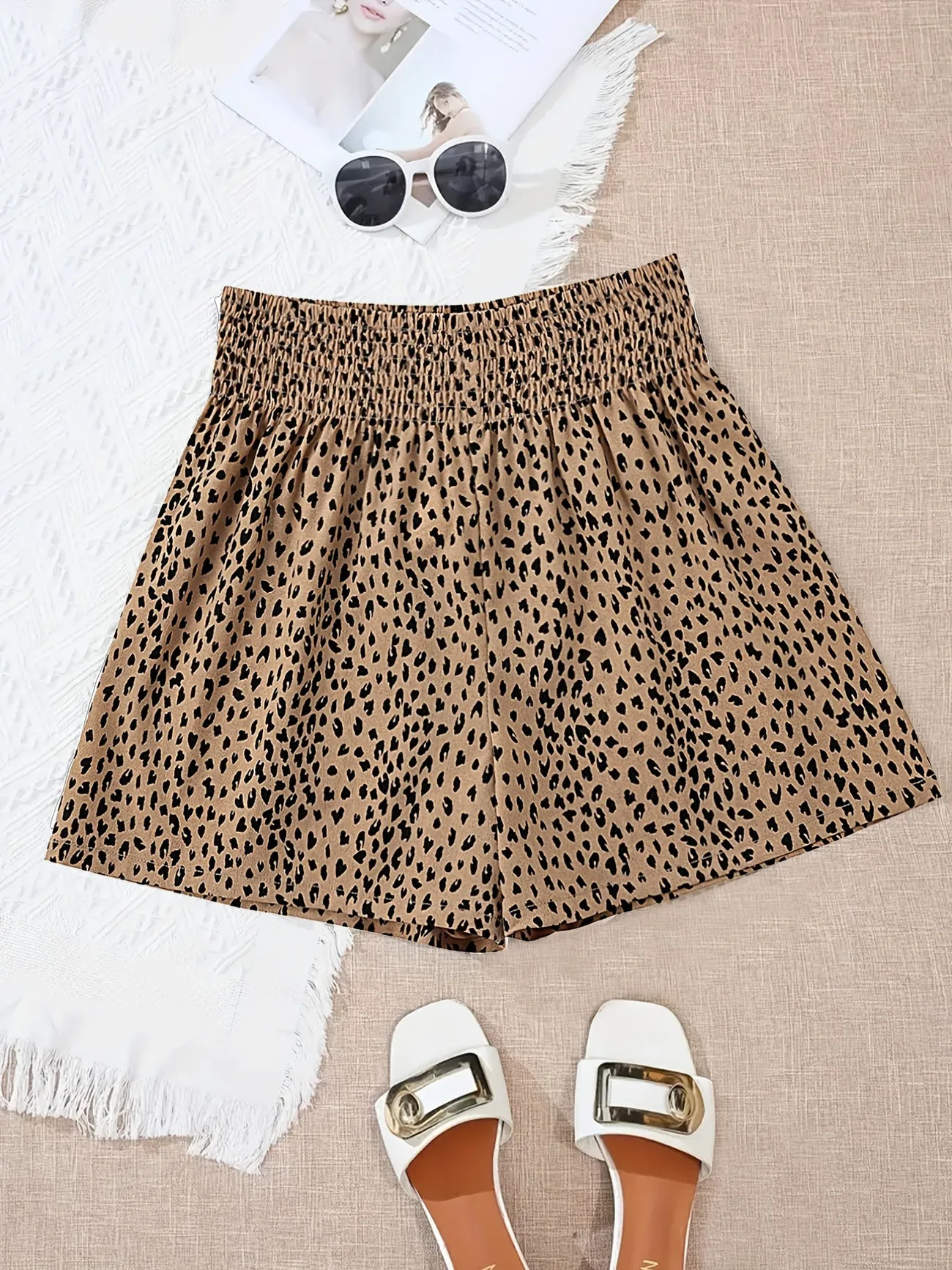 Allover Print Smocked Waist Shorts, Casual Shorts For Spring & Summer, Women's Clothing | Temu Affiliate Program