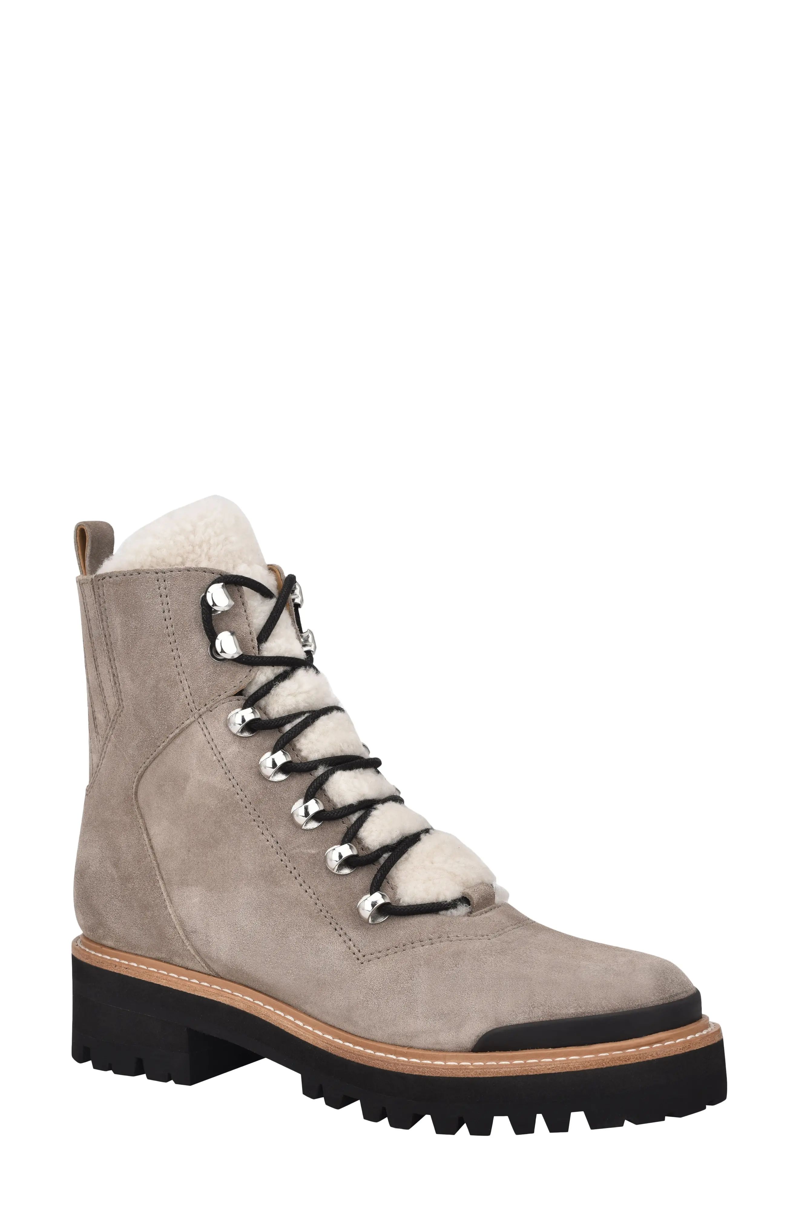 Marc Fisher LTD Izzie Genuine Shearling Lace-Up Boot, Size 9 in Light Cloud Suede at Nordstrom | Nordstrom