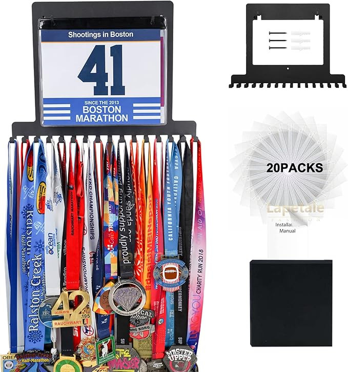 Race Medal Holder Wall Hanger,Race Medal Hanger Display for Runners with Bib Vinyls Hooks,Maratho... | Amazon (US)