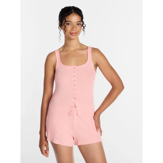 Joyspun Women's Pointelle Tank Top and Shorts Pajama Set, 2-Piece, Sizes XS-3X | Walmart (US)