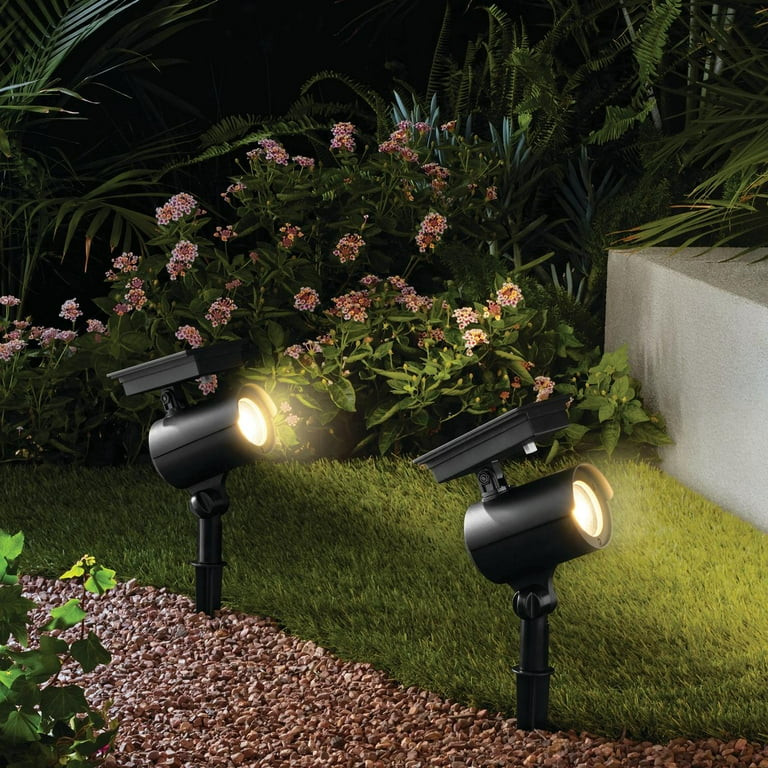 Mainstays Solar Powered Black LED Landscape Spot Light, 60 Lumens (2 Count) | Walmart (US)