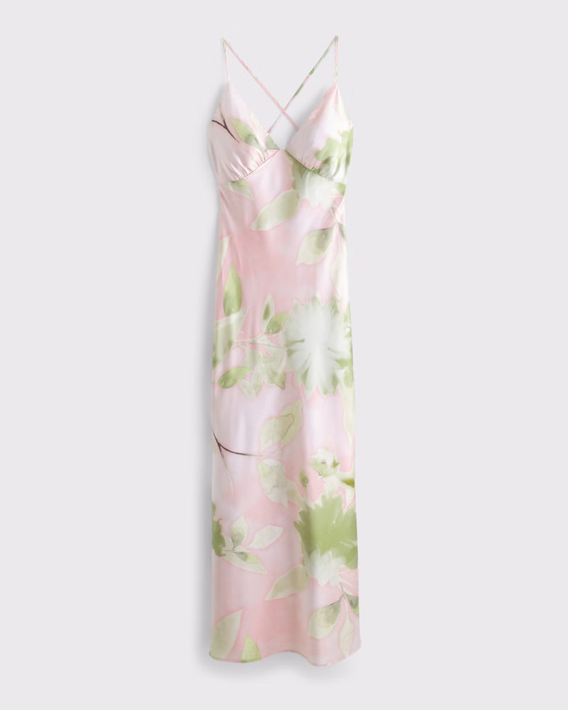 Abercrombie & Fitch Women's The A&F Julia Slip Tie-Back Maxi Dress in Light Pink Pattern - Size XL | Abercrombie & Fitch (US)