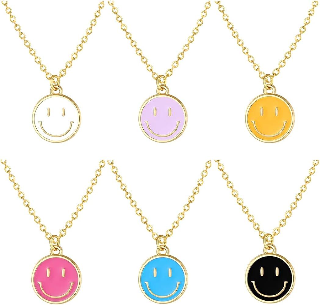 6 PCS Smiley Face Necklaces for Women Girls Trendy Gold Cute Round Smile Face Choker Necklace Happy  | Amazon (US)