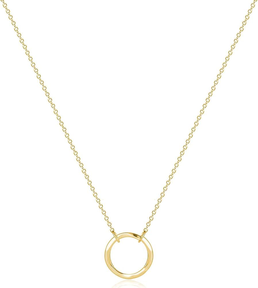 Fettero Pendant Necklace Gold Choker Layered Coin Open Karma Circle Full New Crescent Moon 14K Go... | Amazon (US)