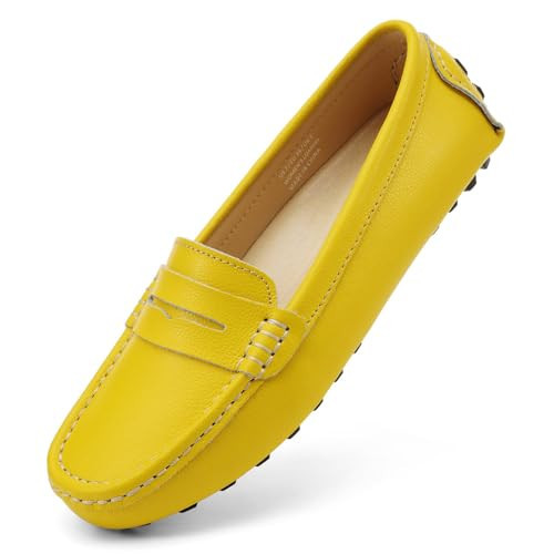 Artisure Women's Classic Comfort Yellow Leather Penny Loafers Casual Slip-Ons Lightweight Walking Flats Driving Mocs Boat Shoes 11 M US | Amazon (US)
